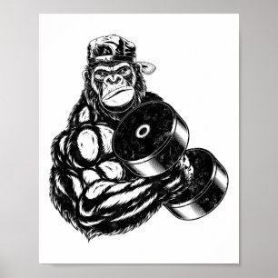 Gorilla Bodybuilder Fitnessstudio Gewichtheben T-S Poster