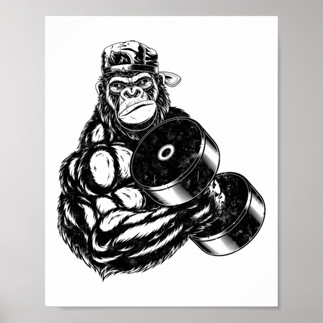 Gorilla Bodybuilder Fitnessstudio Gewichtheben T-S Poster (Vorne)