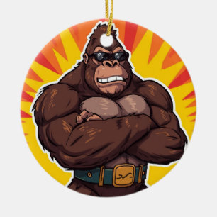 Gorilla Bodybuilder Gewichtheber Pop Art Cartoon Keramik Ornament