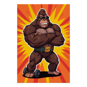 Gorilla Bodybuilder Gewichtheber Pop Art Cartoon Poster