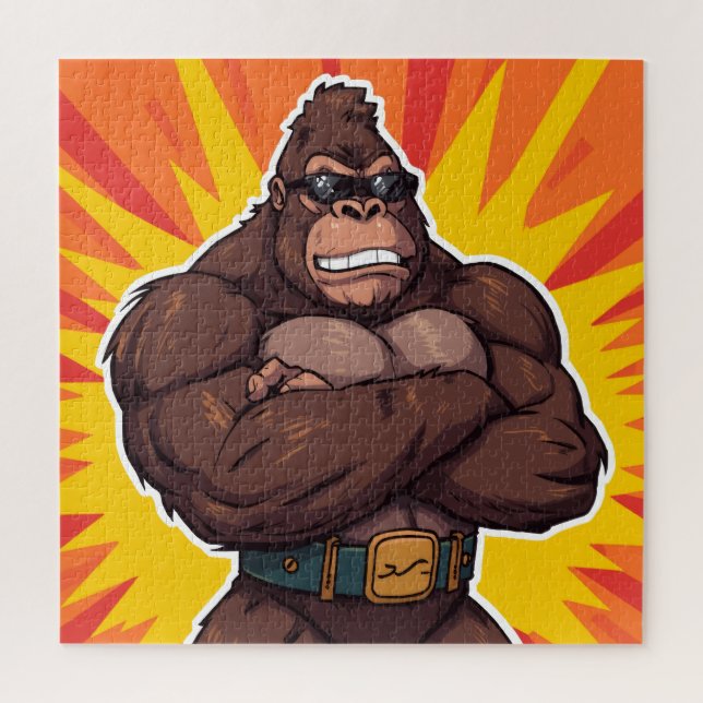 Gorilla Bodybuilder Gewichtheber Pop Art Cartoon Puzzle (Vertikal)