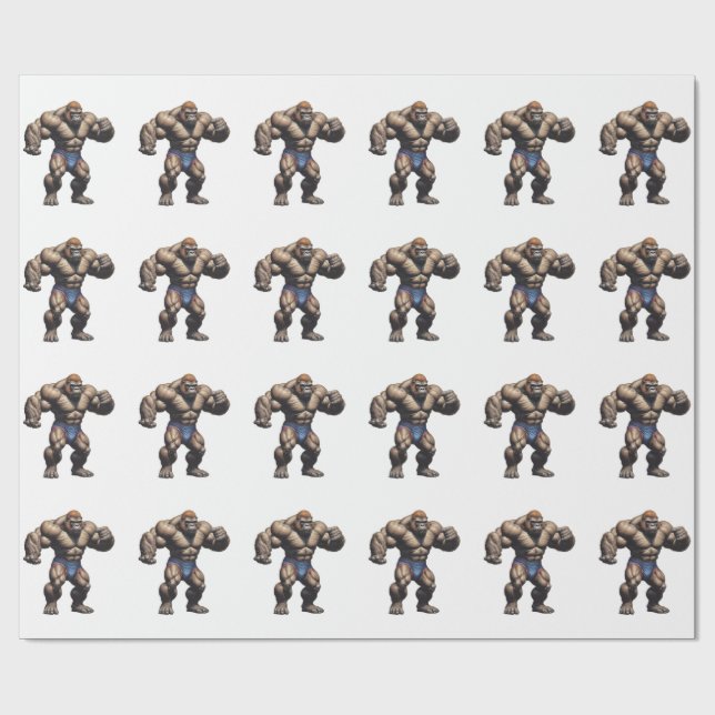Gorilla Bodybuilder Pop Art Cartoon Drawing Geschenkpapier (Flach)
