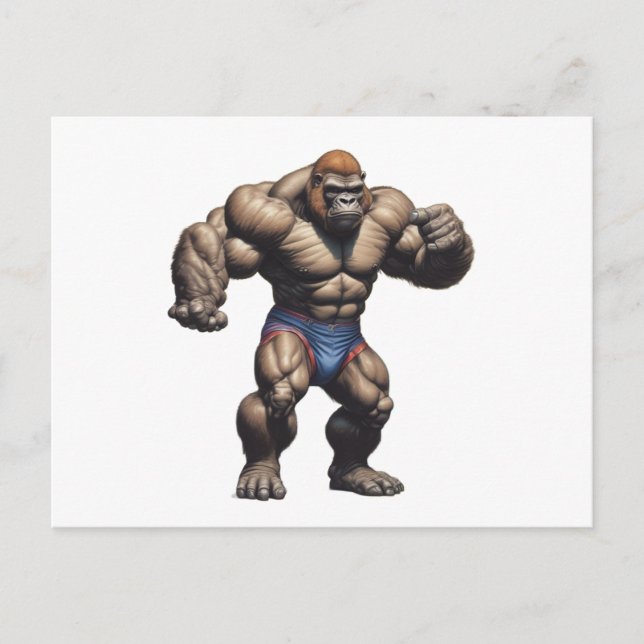 Gorilla Bodybuilder Pop Art Cartoon Drawing Postkarte (Vorderseite)