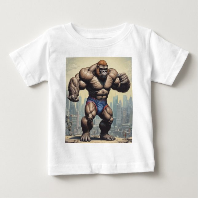 Gorilla Bodybuilder Pop Art Cartoon Zeichnend Baby T-shirt (Vorderseite)
