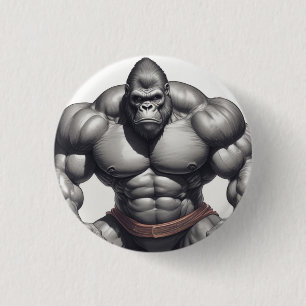 Gorilla Bodybuilder Pop Art Cartoon Zeichnend Button