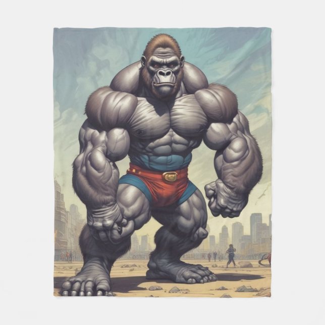 Gorilla Bodybuilder Pop Art Cartoon Zeichnend Fleecedecke (Vorderseite)
