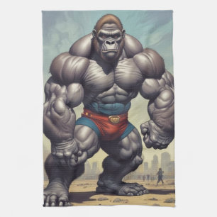 Gorilla Bodybuilder Pop Art Cartoon Zeichnend Geschirrtuch