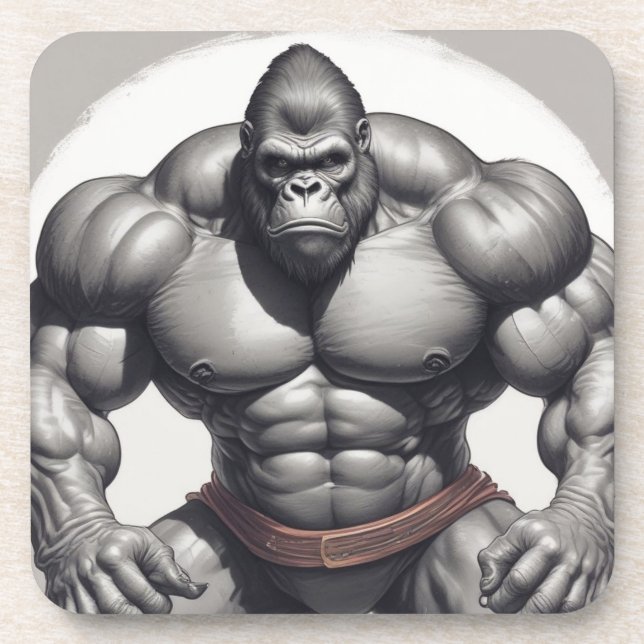 Gorilla Bodybuilder Pop Art Cartoon Zeichnend Getränkeuntersetzer (Vorderseite)