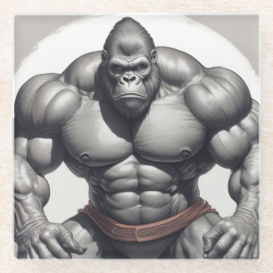 Gorilla Bodybuilder Pop Art Cartoon Zeichnend Glasuntersetzer