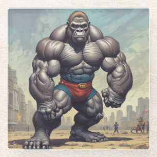 Gorilla Bodybuilder Pop Art Cartoon Zeichnend Glasuntersetzer