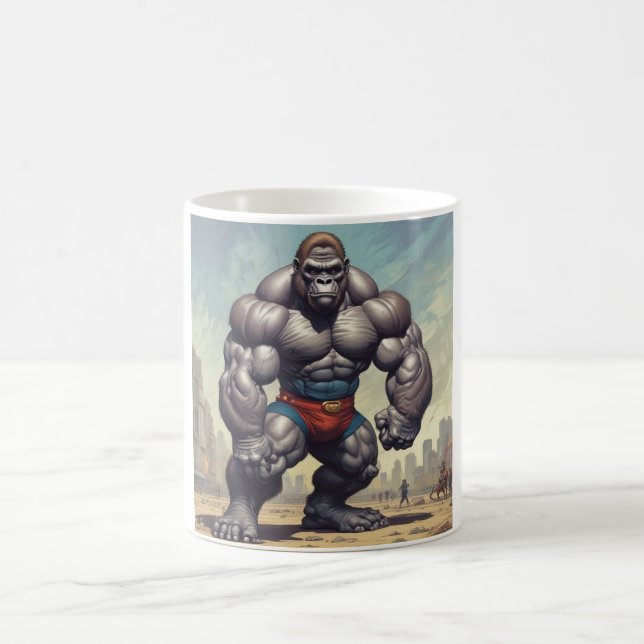 Gorilla Bodybuilder Pop Art Cartoon Zeichnend Kaffeetasse (Mittel)