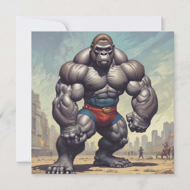 Gorilla Bodybuilder Pop Art Cartoon Zeichnend Kart (Vorderseite)
