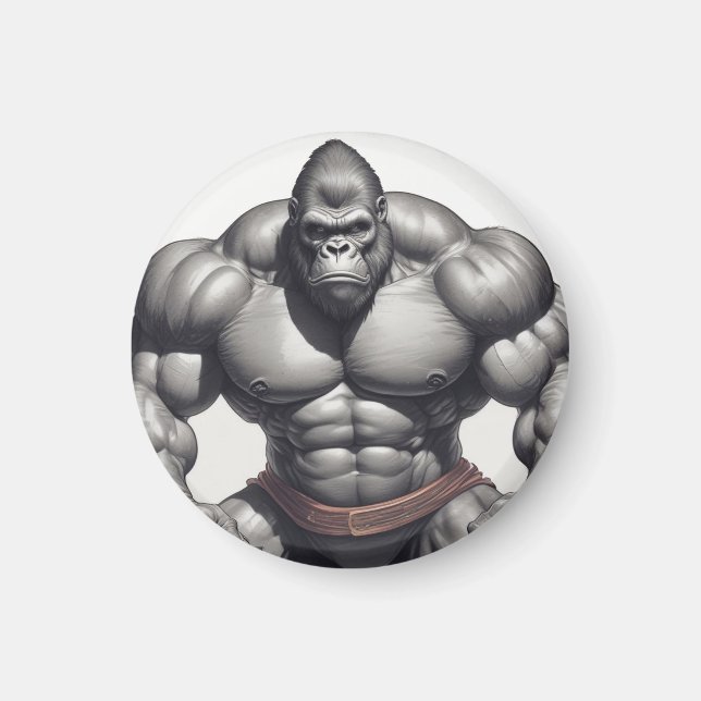 Gorilla Bodybuilder Pop Art Cartoon Zeichnend Magnet (Vorne)