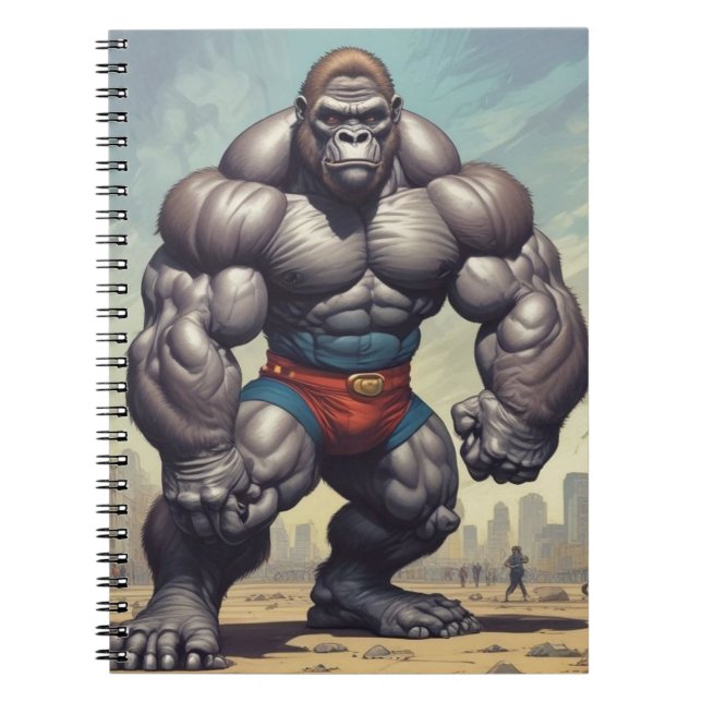 Gorilla Bodybuilder Pop Art Cartoon Zeichnend Notizblock (Vorderseite)