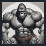 Gorilla Bodybuilder Pop Art Cartoon Zeichnend Poster<br><div class="desc">Digital Computer Animal Art - Uni Pop Kunst - Wilde Tiercomputer Bilder</div>