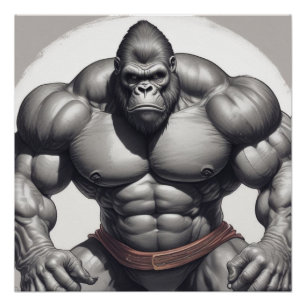 Gorilla Bodybuilder Pop Art Cartoon Zeichnend Poster