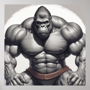 Gorilla Bodybuilder Pop Art Cartoon Zeichnend Poster