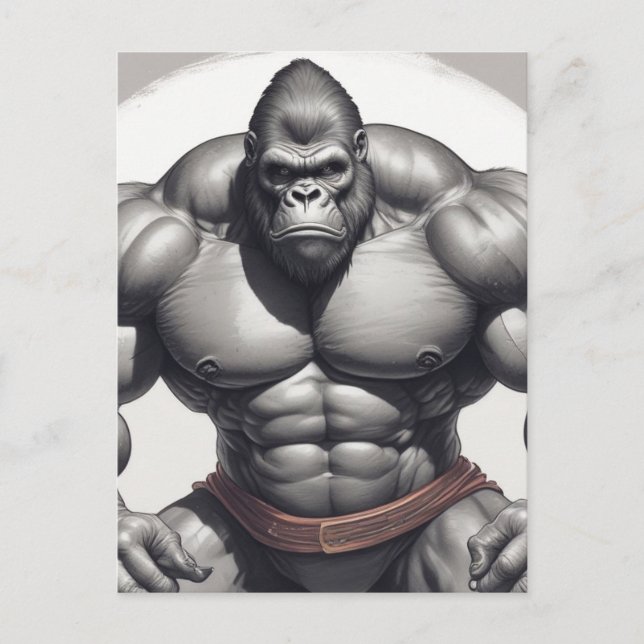 Gorilla Bodybuilder Pop Art Cartoon Zeichnend Postkarte (Vorderseite)