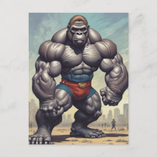 Gorilla Bodybuilder Pop Art Cartoon Zeichnend Postkarte