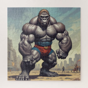 Gorilla Bodybuilder Pop Art Cartoon Zeichnend Puzzle