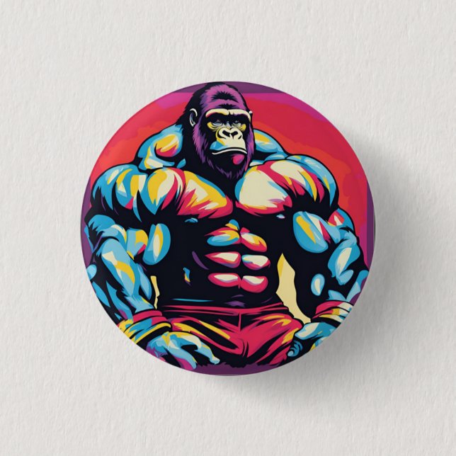 Gorilla Bodybuilder Pop Cartoon Button (Vorderseite)