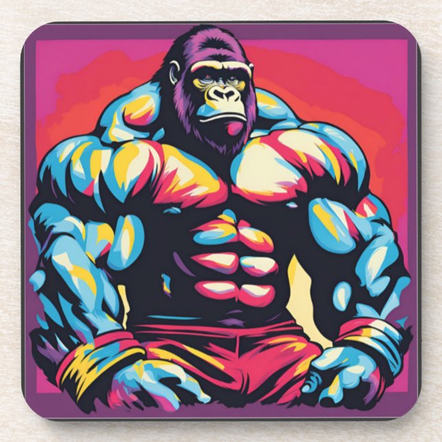 Gorilla Bodybuilder Pop Cartoon Getränkeuntersetzer (Vorderseite)
