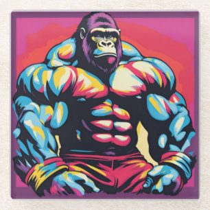 Gorilla Bodybuilder Pop Cartoon Glasuntersetzer