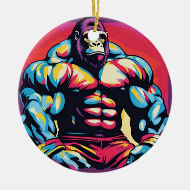 Gorilla Bodybuilder Pop Cartoon Keramik Ornament (Vorne)