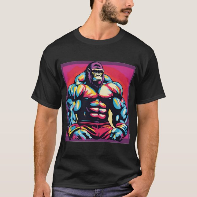Gorilla Bodybuilder Pop Cartoon T-Shirt (Vorderseite)
