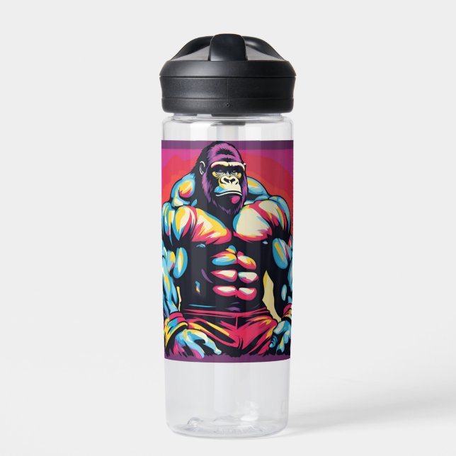 Gorilla Bodybuilder Pop Cartoon Trinkflasche (Vorderseite)