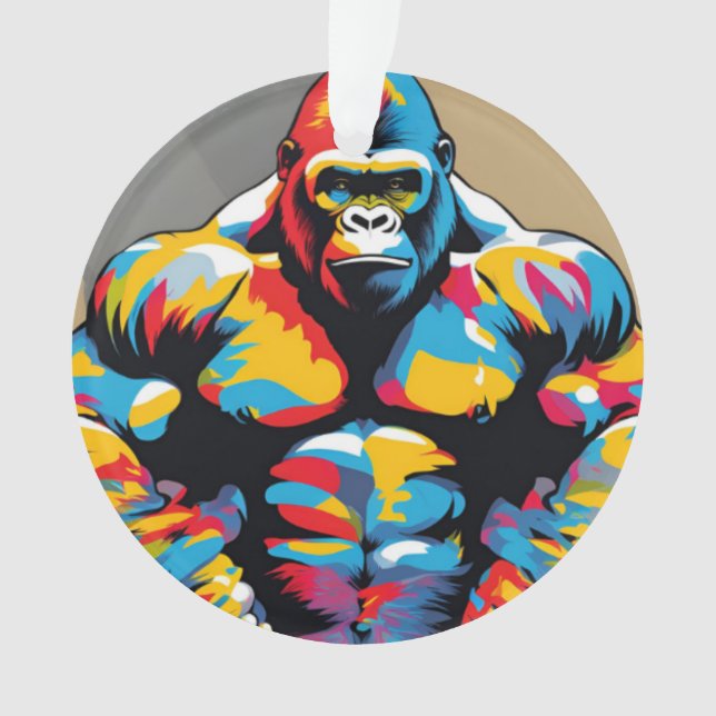 Gorilla Bodybuilder Pop Hebebühnen Cartoon Ornament (Vorderseite)