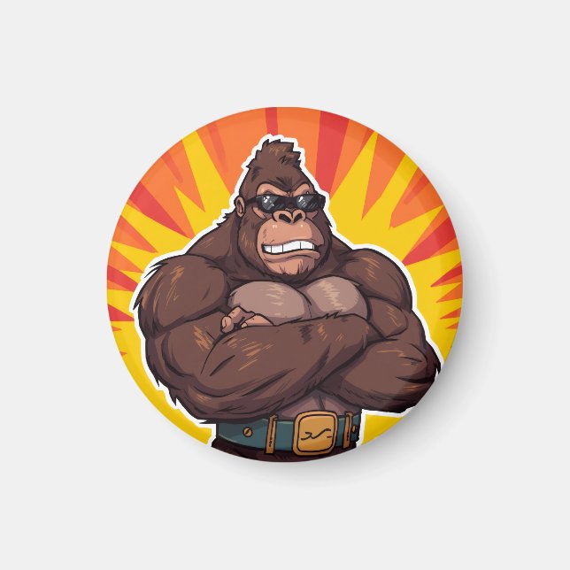 Gorilla Bodybuilder Weight Lifter Pop Art Cartoon Magnet (Vorne)