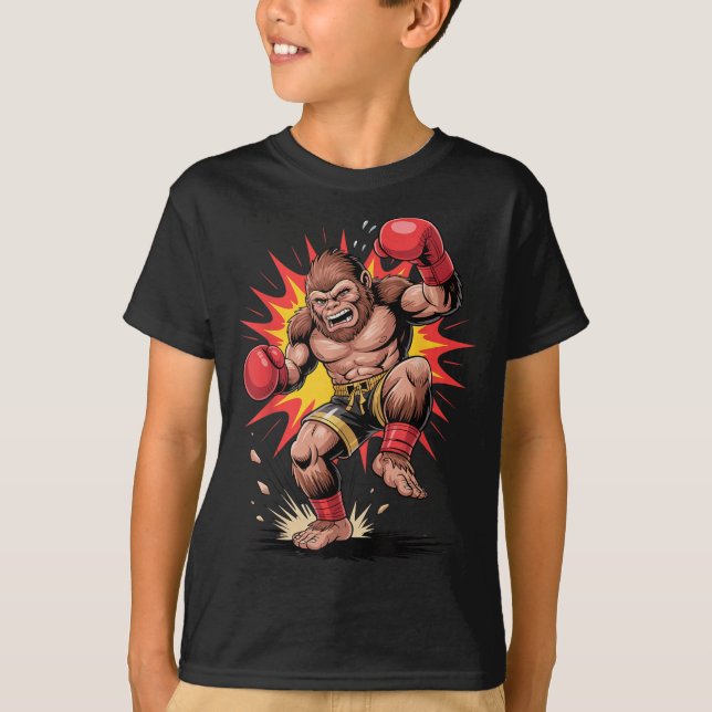 Gorilla-Box-Champion Retro-Arcade-Kämpfer-Affe T-Shirt (Vorderseite)