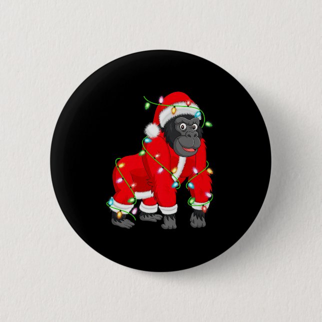 Gorilla Christmas Lights Santa Costume Cute Animal Button (Vorderseite)