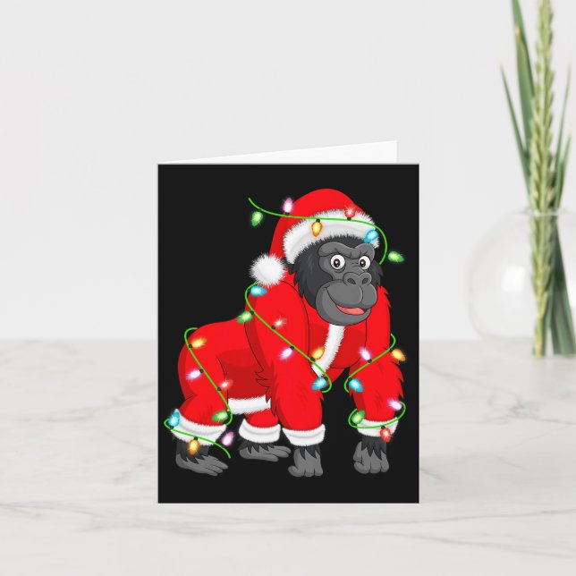 Gorilla Christmas Lights Santa Costume Cute Animal Karte (Vorderseite)