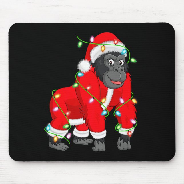 Gorilla Christmas Lights Santa Costume Cute Animal Mousepad (Vorne)
