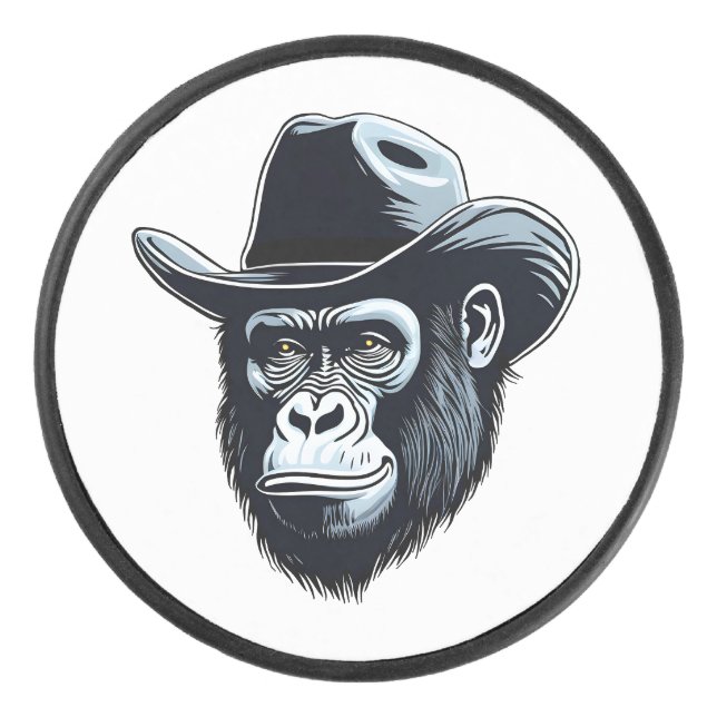 Gorilla Cowboy Eishockey Puck (Vorderseite)