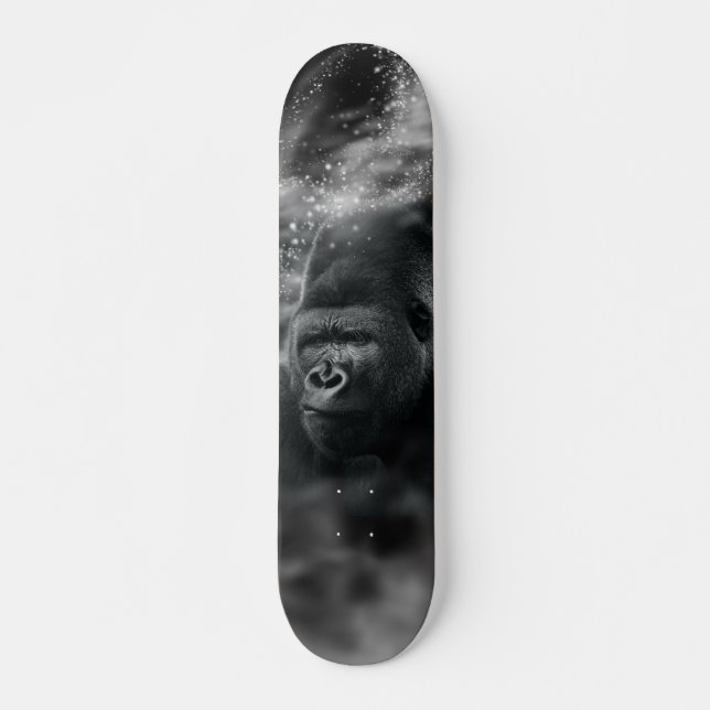 Gorilla Deep in Thought Black White Fog Skateboard (Vorne)