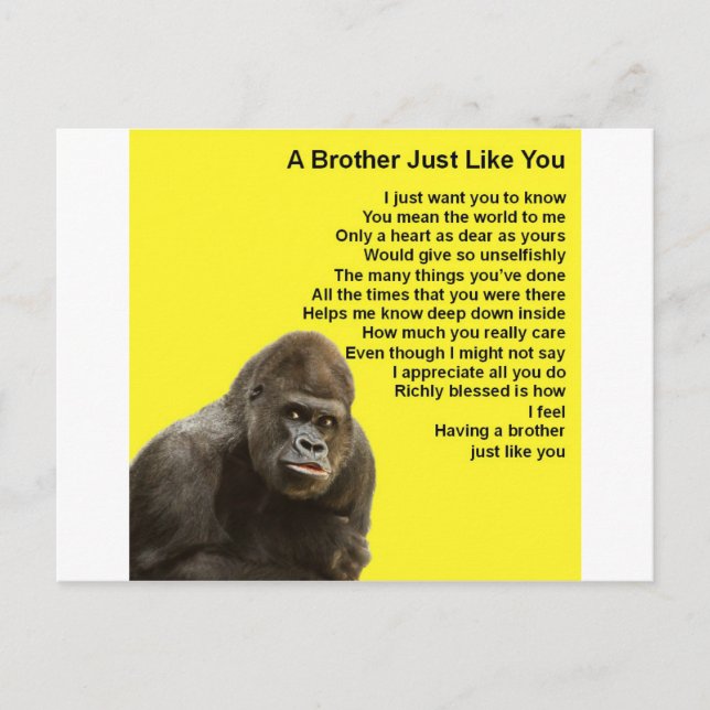 Gorilla Design - Bruder Gedicht Postkarte (Vorderseite)