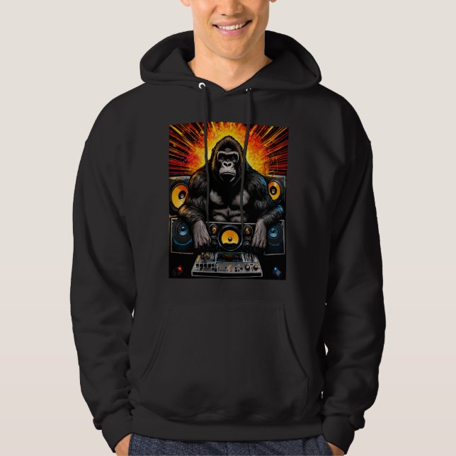 Gorilla DJ Boombox Explosive Kunst Hoodie (Vorderseite)