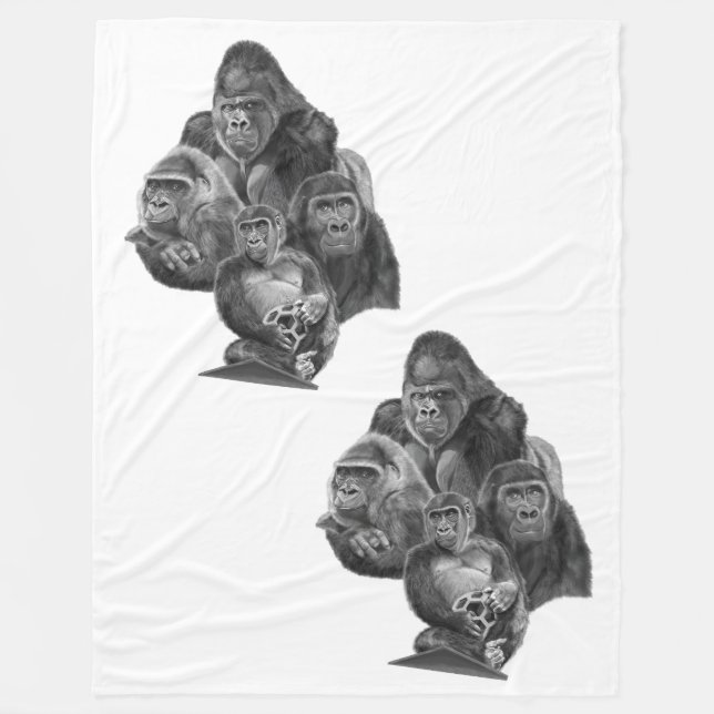 Gorilla Family Blanket ゴリラ家族のブランケット (GorillaLife) Fleecedecke (Vorderseite)