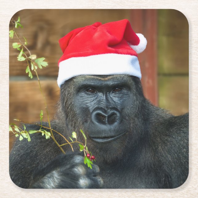 Gorilla Festive Cheer entfesselt Rechteckiger Pappuntersetzer (Vorderseite)