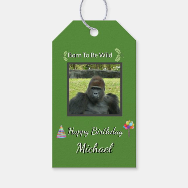 Gorilla-Fokus-Wildgeburtstags-Kunst Geschenkanhänger (Vorderseite)