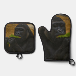 Gorilla Grace - Realistisches Tierportrait Ofenhandschuh & Topflappen-Set