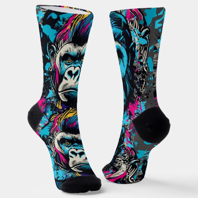 Gorilla Head Socks - Gorilla Socks farbenfroh Socken (Gewinkelt)