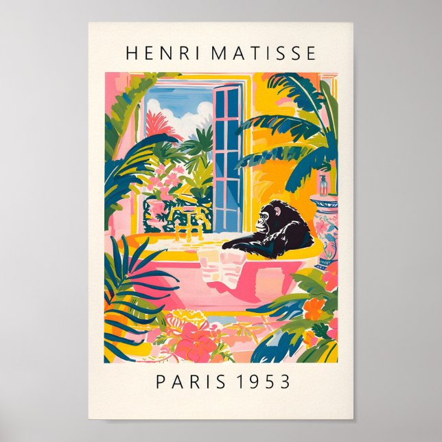 Gorilla in der Badewanne rosa Poster, Dopamin Deko (Vorne)
