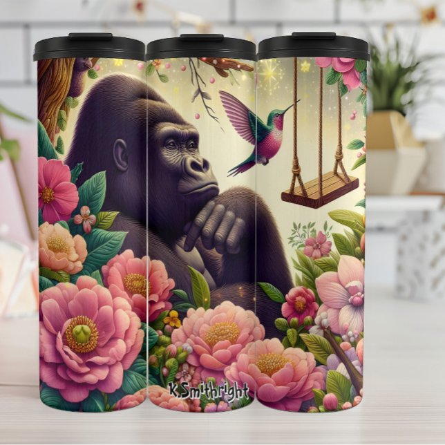 Gorilla in einem Fantasy-Garten Thermosbecher (Von Creator hochgeladen)