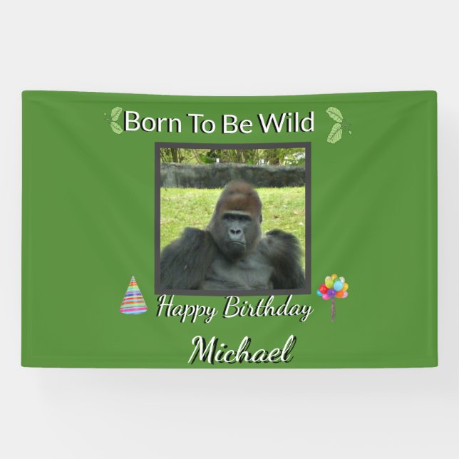 Gorilla Jungle Wild Birthday Theme Banner (Horizontal)
