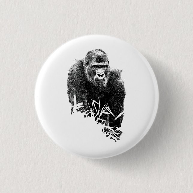 Gorilla Lope Digitale Kontur Kunst Button (Vorderseite)