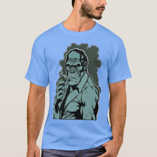Gorilla mit Anzug und Krawatte und rauchender Ziga T-Shirt